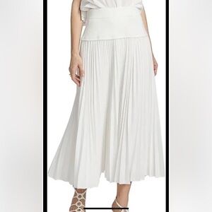 SIMKHAI Stella Pleated Knit Poplin Combo Midi Skirt White Size S NWT MSRP $395